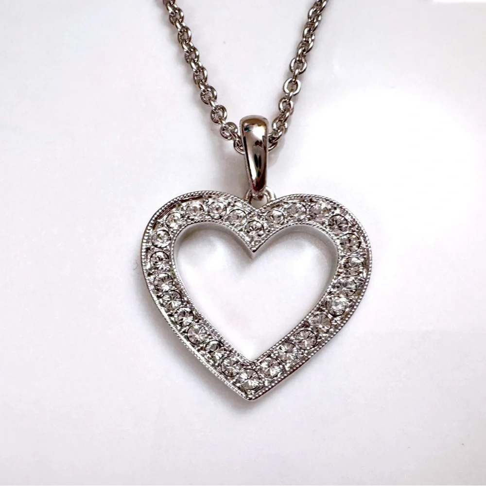 Brilliant Love Swarovski Crystal Open Heart Pendant Necklace